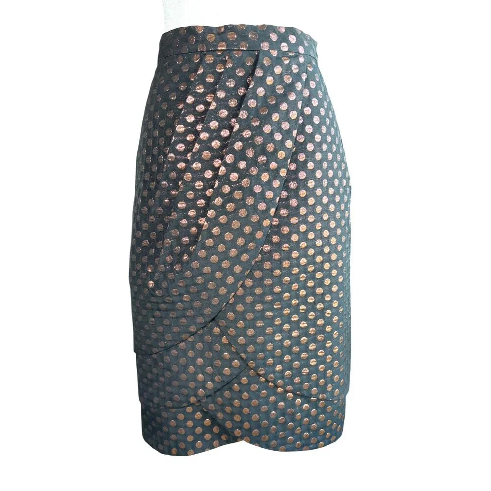 Eva Franco Skirt Anthropologie Size 8 Black‎ Bronze Metallic Polka Dots